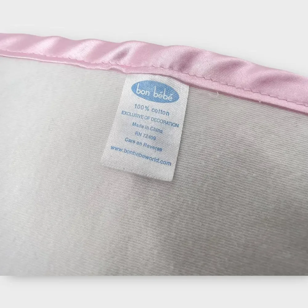Vintage Bon Bebe Pink Satin Bunny Rabbit Little Angel 100% Cotton Baby Blanket